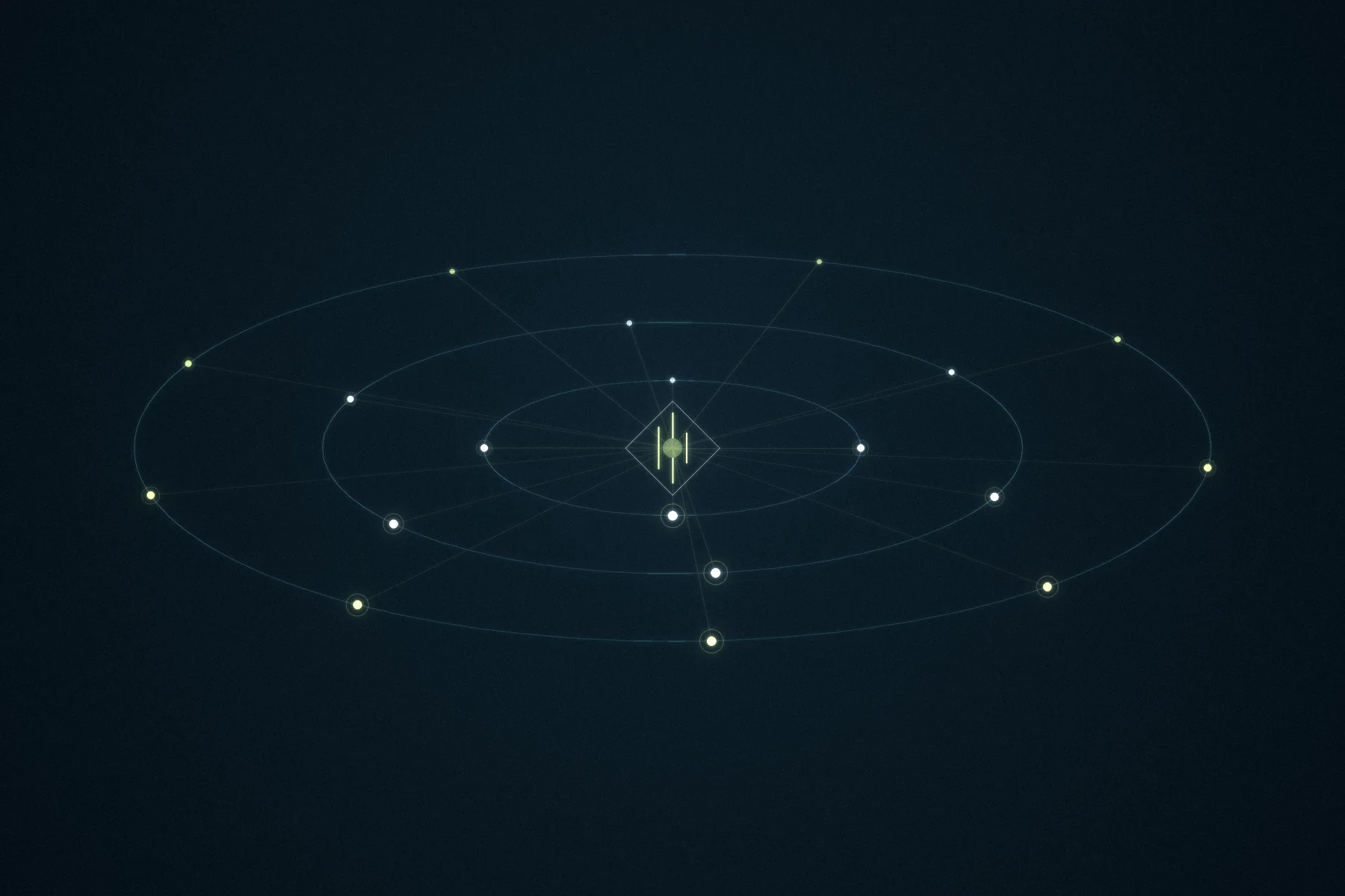 AXIS GLOBAL mark at the centre of three orbits of connected sector nodes