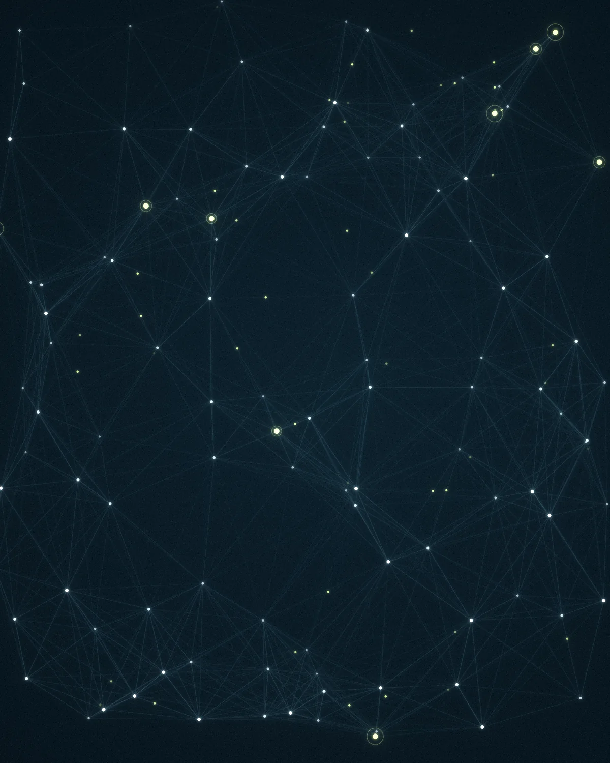 Constellation of connected nodes with bright hubs, suggesting an AI network